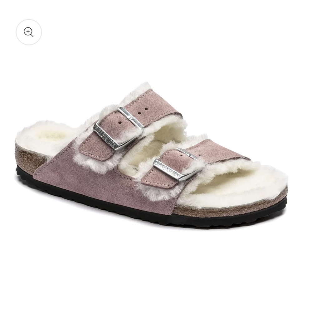 Birkenstock Mauve Leather Sandals with Fur Lining
